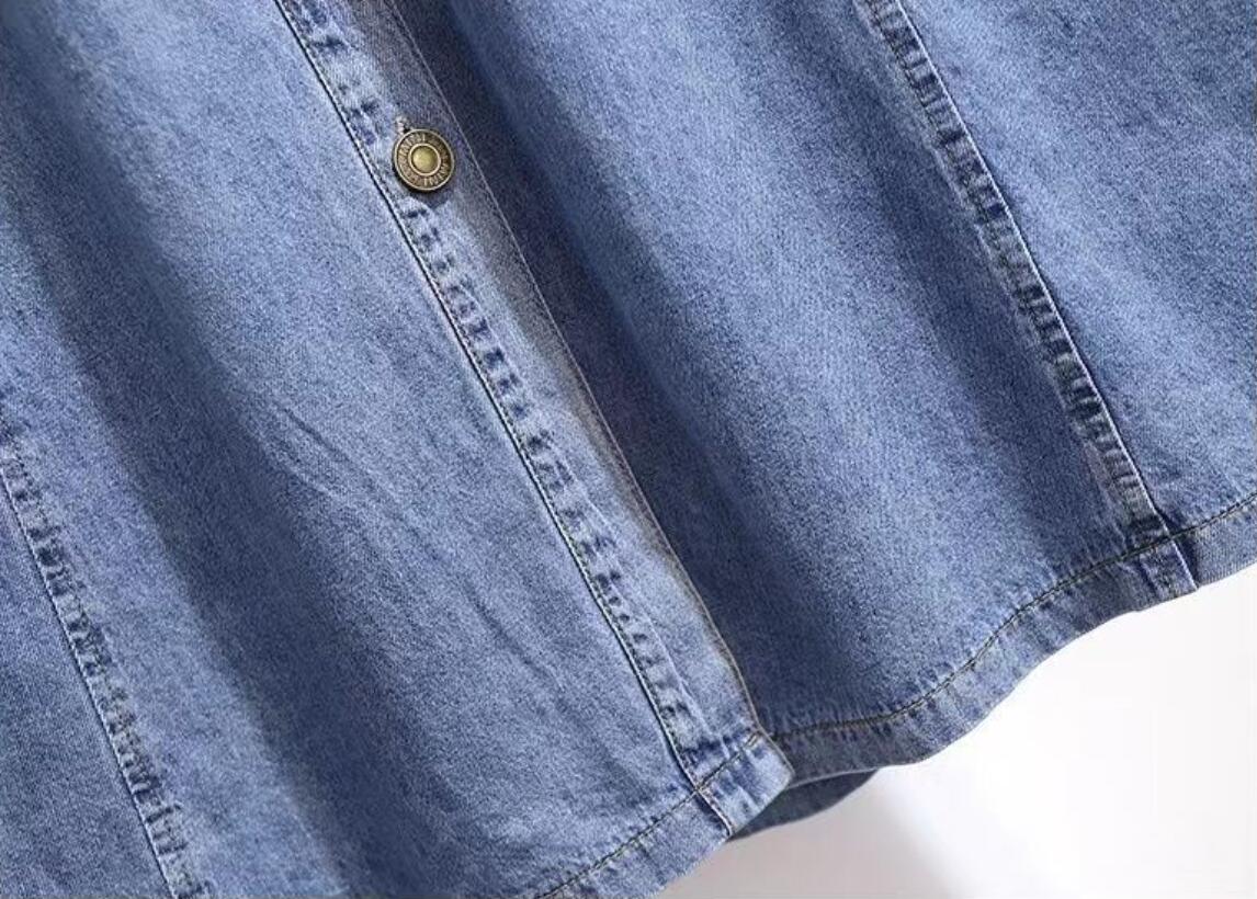 Mid Length Denim Dress Women's Summer Waist Collection Casual Dress with Belt