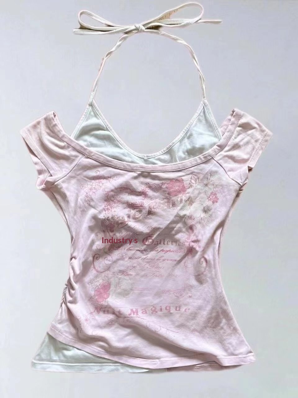 Women's Slim Fit Vintage 2-in-1 Floral &amp; Letter Print Halter Crop Top Y2K Casual Summer Top for Daily Wear