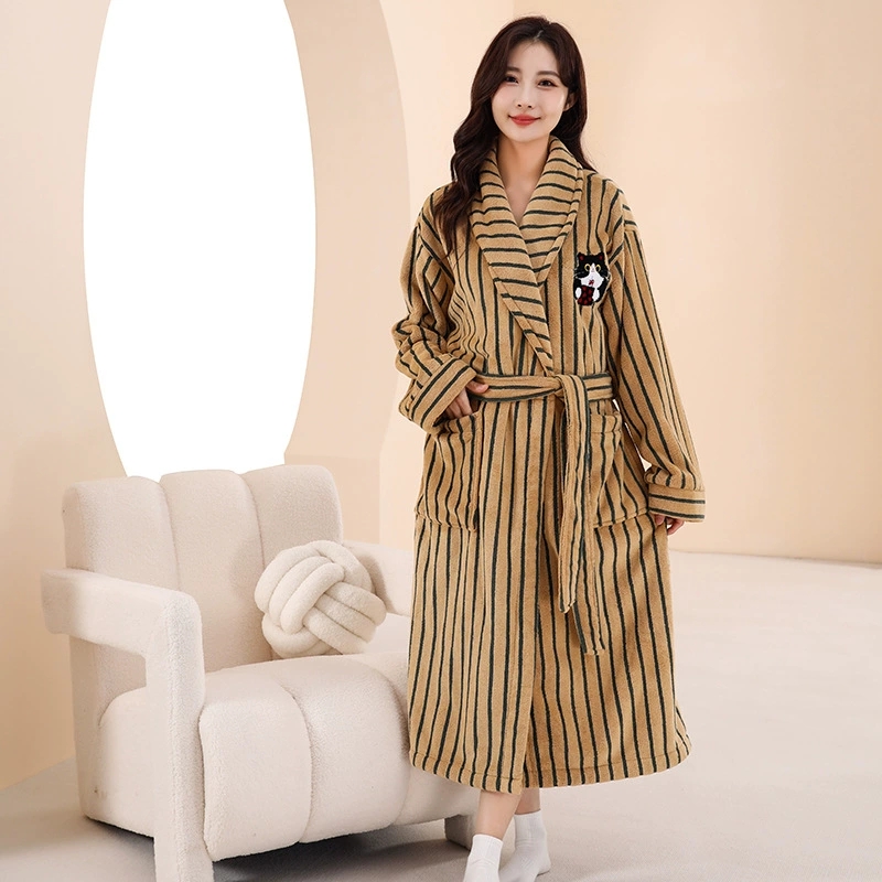 LDN Factory Direct Customized Coral Fleece Women's Yarn Dyed Animal Print Sleepwear Nighty Dress Bathrobe Wholesale Custom