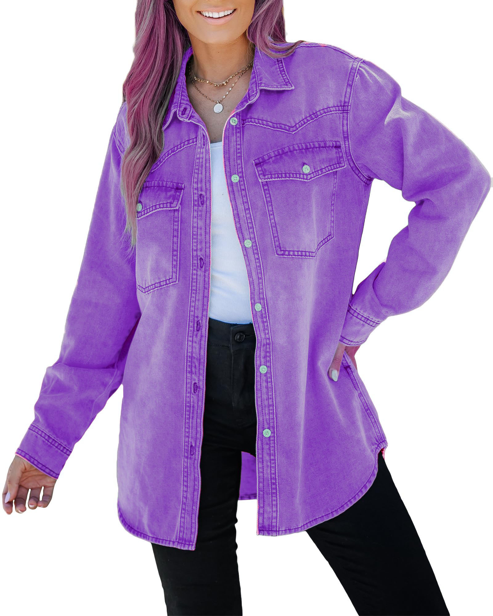 Printing Logo Women's Denim Jackets Breathable Casual Jean Outwear Fall Jacket Denim Button up Coat Oversize Denim Jacket