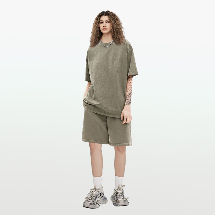 Wholesale Customization High Quality Streetwear Loose Fit Breathable Washed 100% Cotton Womens Clothing Set