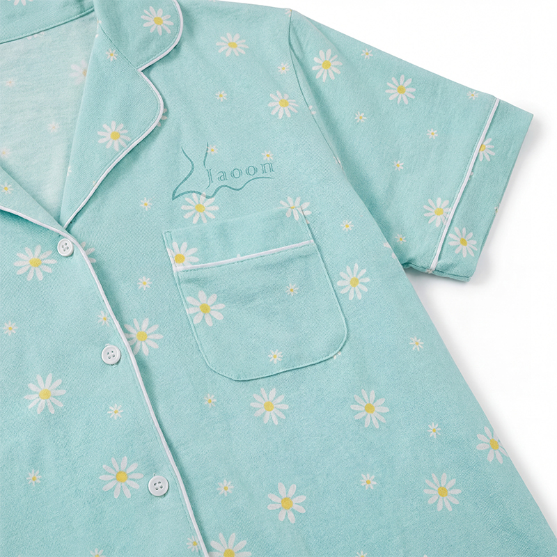 Customizable Machine Embroidery Bamboo/Cotton/Spandex Knitted Breathable Casual ODM Women's Summer Sleepwear Buttoned