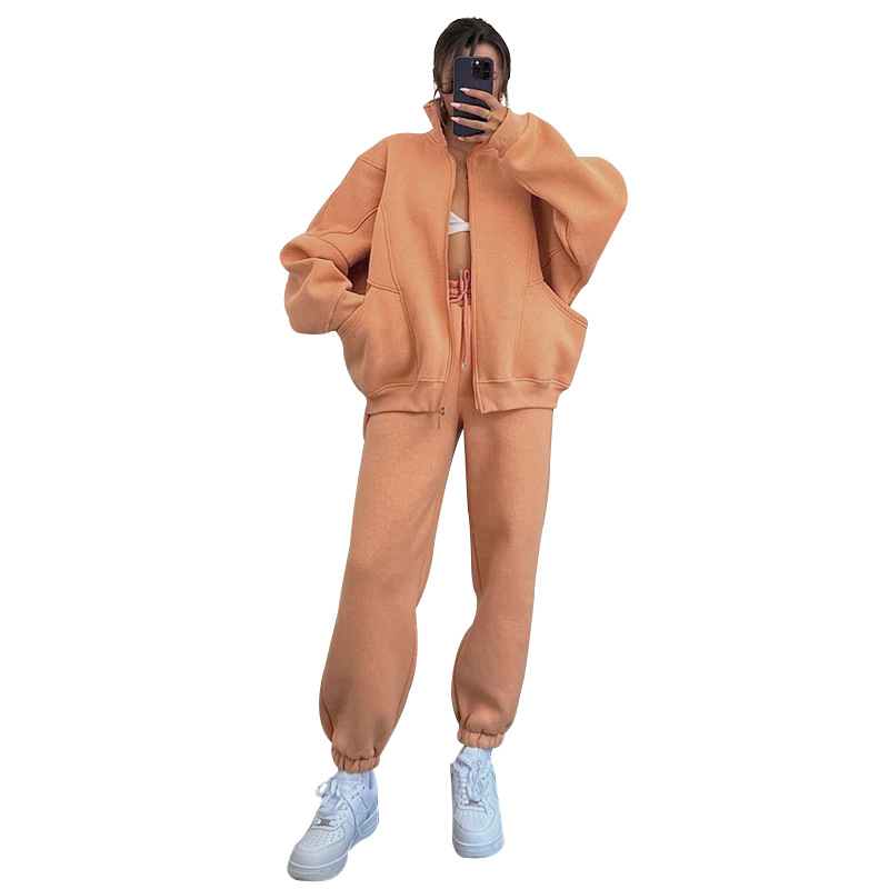 Manufacturer Autumn Winter Plain Sports Gym Two Piece Custom Embroidery Logo Plus Size Tracksuits Sexy Two Piece Women'S Sets