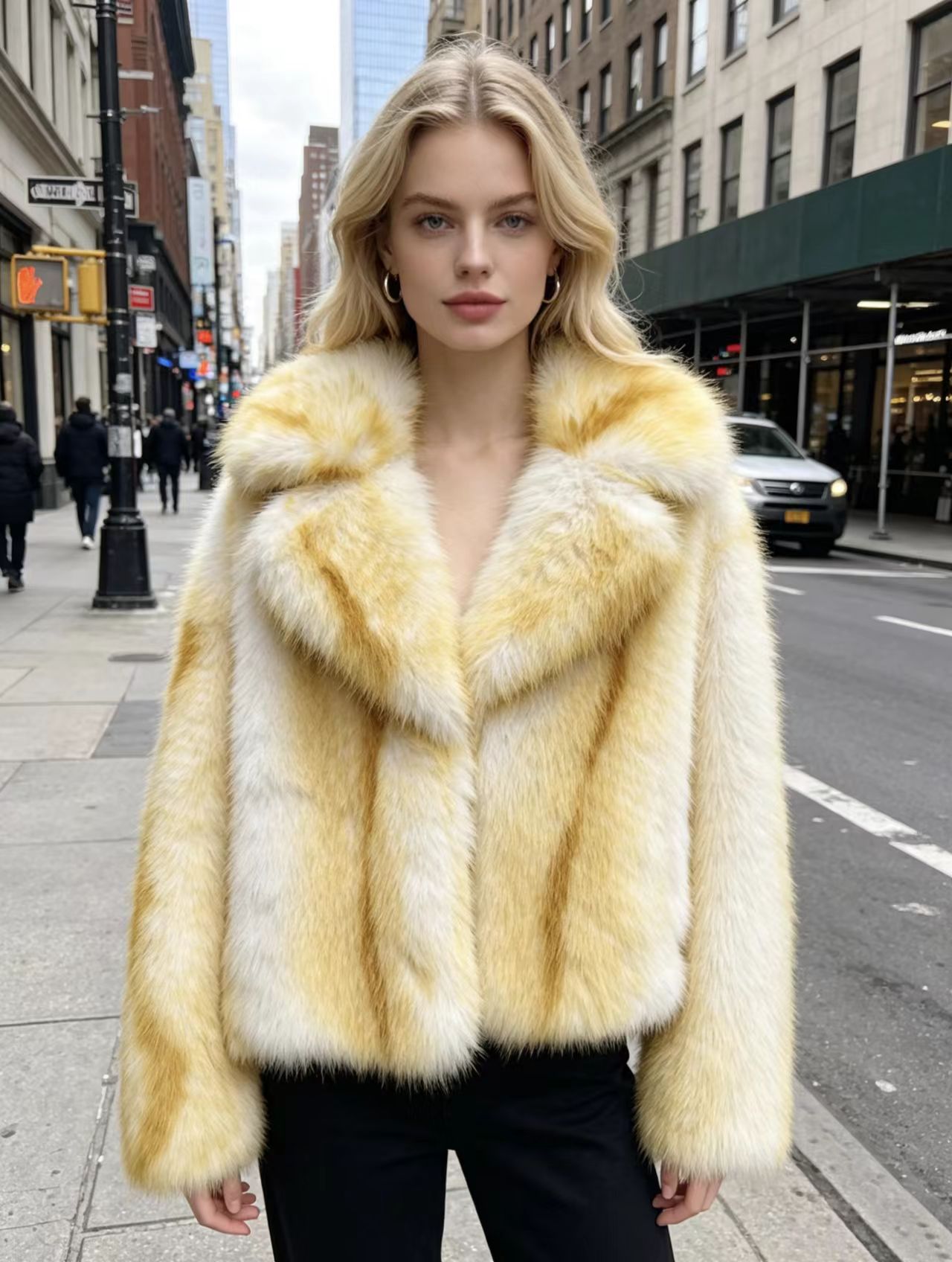 Cross-border Women's Winter Fashion Faux Fox Fur Coat with Suit Collar Shearing Woven Warm Casual Outerwear