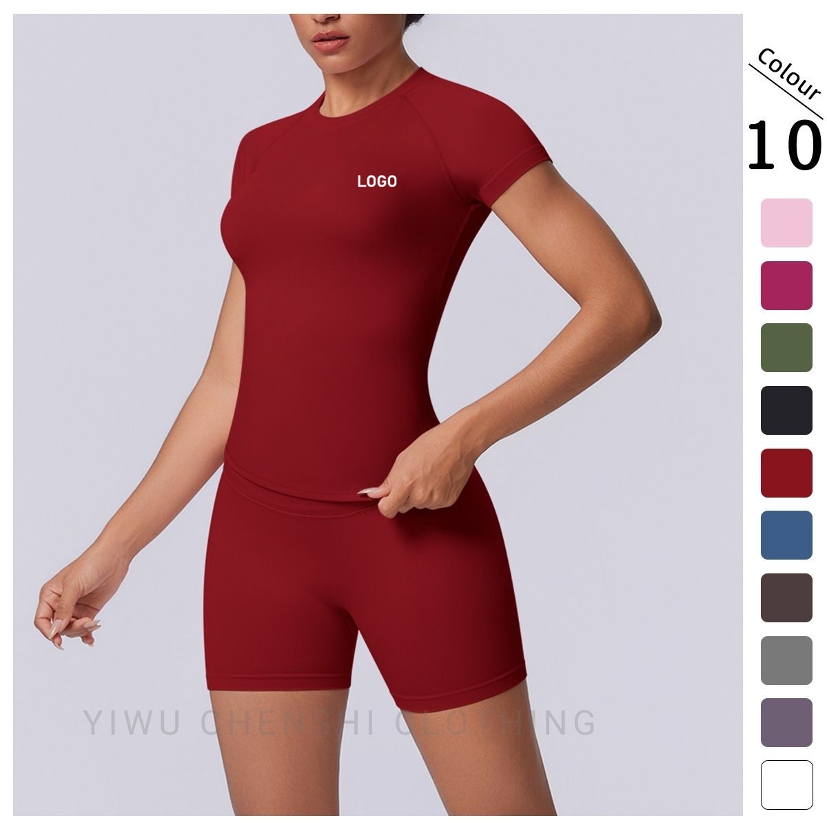 Women Tight-Fit Short Sleeve Fitness Outfit, Breathable Running and Cycling Sportswear, Slimming Workout Clothing Activewear Set