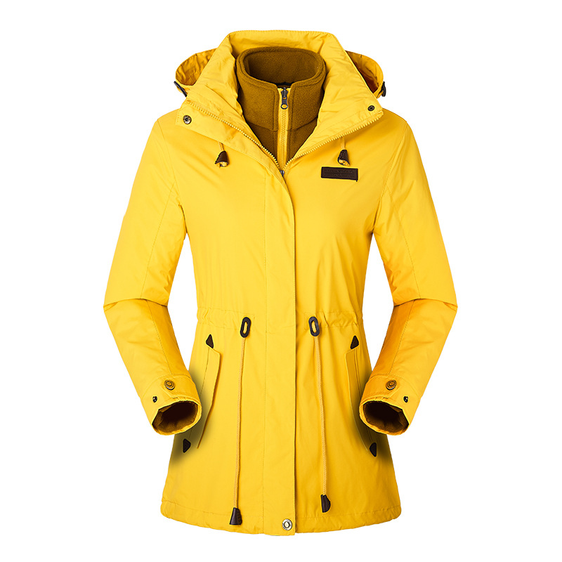 Outdoor Women's Blazer Jacket 3-in-1 Mid-Length Detachable Two-Piece Set Autumn Winter Fleece Lined Thickened 3D Pattern Trendy