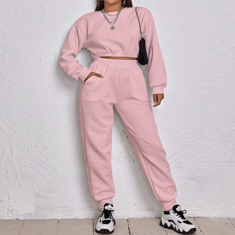 L230734 Custom Waffle Hoodies Pants Suits Women Men Tracksuit 2 Piece Crop Top Joggers Sets Two Piece Set Women Clothing