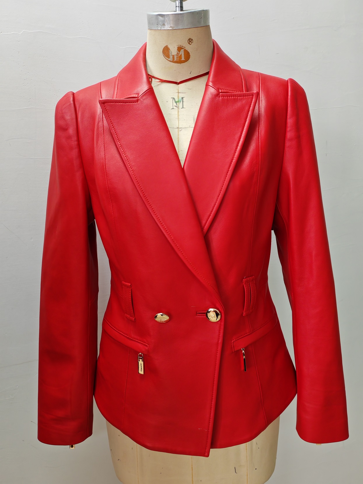 Women's Leather Coat with Back Fringe - Red Tailored Outerwear for Spring