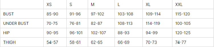 Size Chart Table