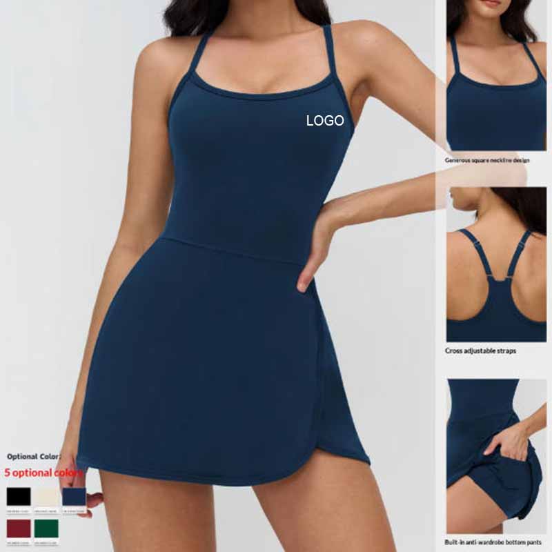 Cross-border Hollow-out Beautiful Back Dress Anti-light Leggings Cloud Sense Women's Spandex/Nylon Casual Outdoor Sports Tennis