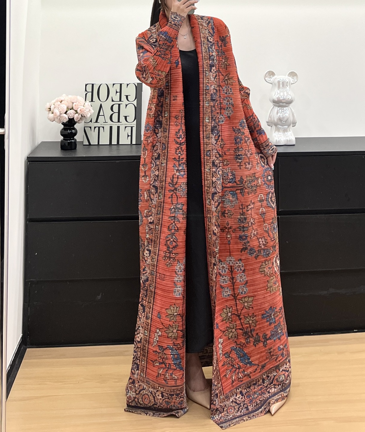 Pleats Miyake Open Pink Abaya 2025 Fashion Printing Modest Musulmane Dubai Women's Cardigan Jacket Style Dress Classy Long Robe