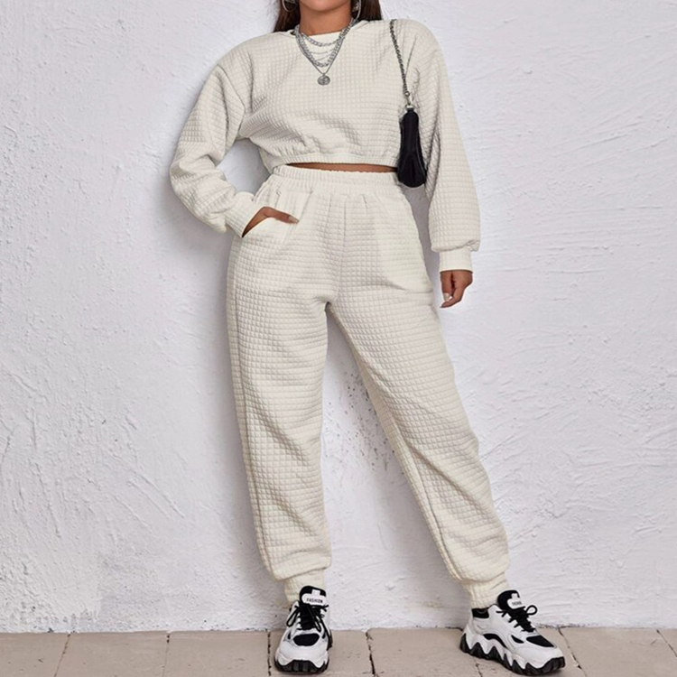 L230734 Custom Waffle Hoodies Pants Suits Women Men Tracksuit 2 Piece Crop Top Joggers Sets Two Piece Set Women Clothing