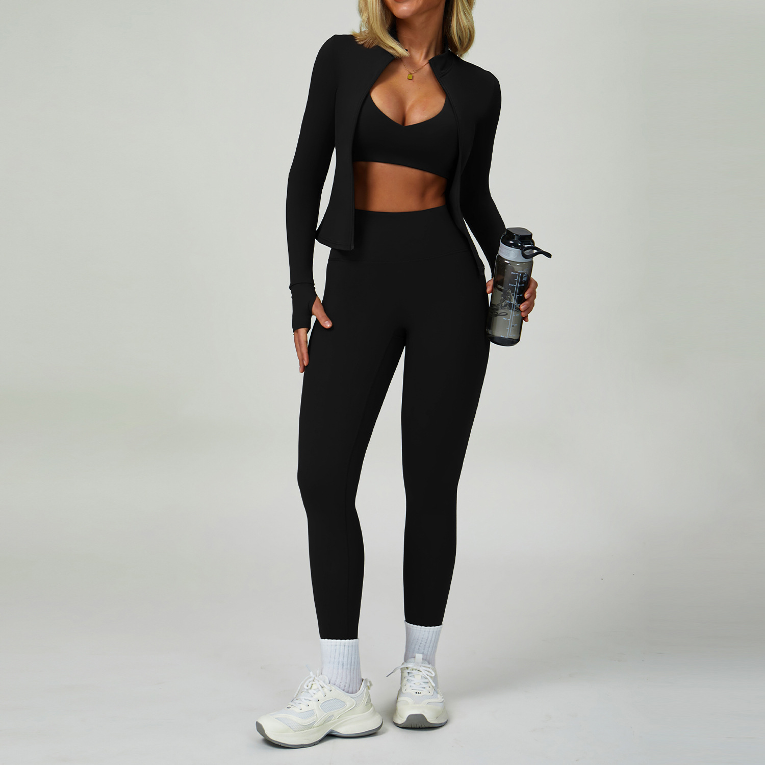 Naked Feel Open Back Quick Dry 3 Piece Yoga Set Women Slim Fit Outdoor Running Fitness Workout Gym Wear Sportswear