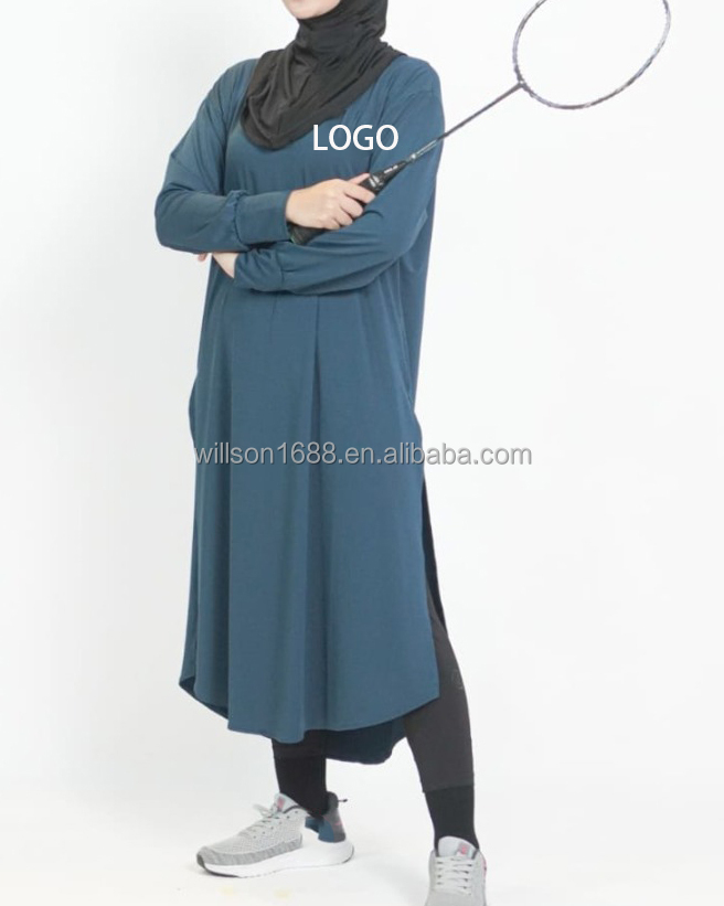 Willson Active Wear Long Sleeve Side Splits Workout Tunic For Muslim Women Modest Fashionable Sportswear