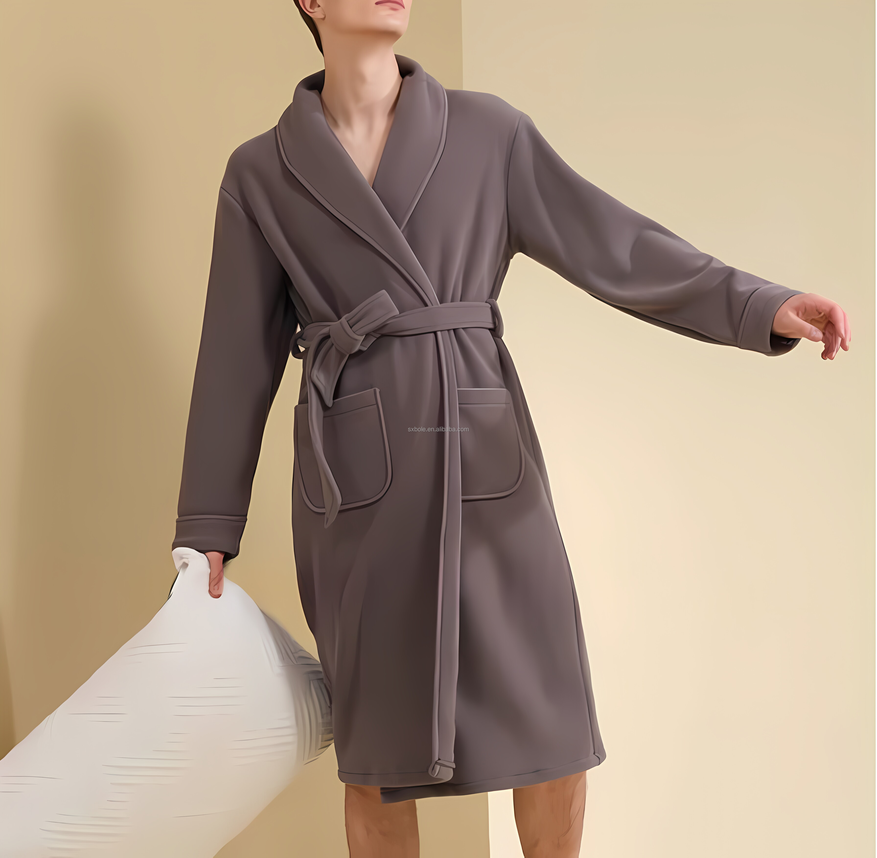 Solid Color Thermal Casual Polar Fleece Women Bathrobe Sleep Wear Spring Autumn Winter