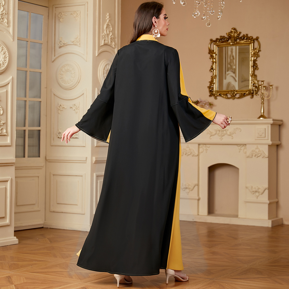 4132 Modest New Fashion Women's Modest Long Abaya Cross-Border Robe Contrasting Colors Made Soft Polyester Soft Stitching for