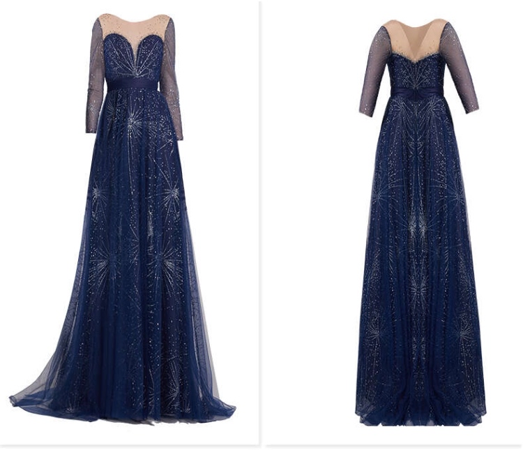 2020 Women's Fashion Temperament Celebrities Long Sequins Long-Sleeve Evening Wear