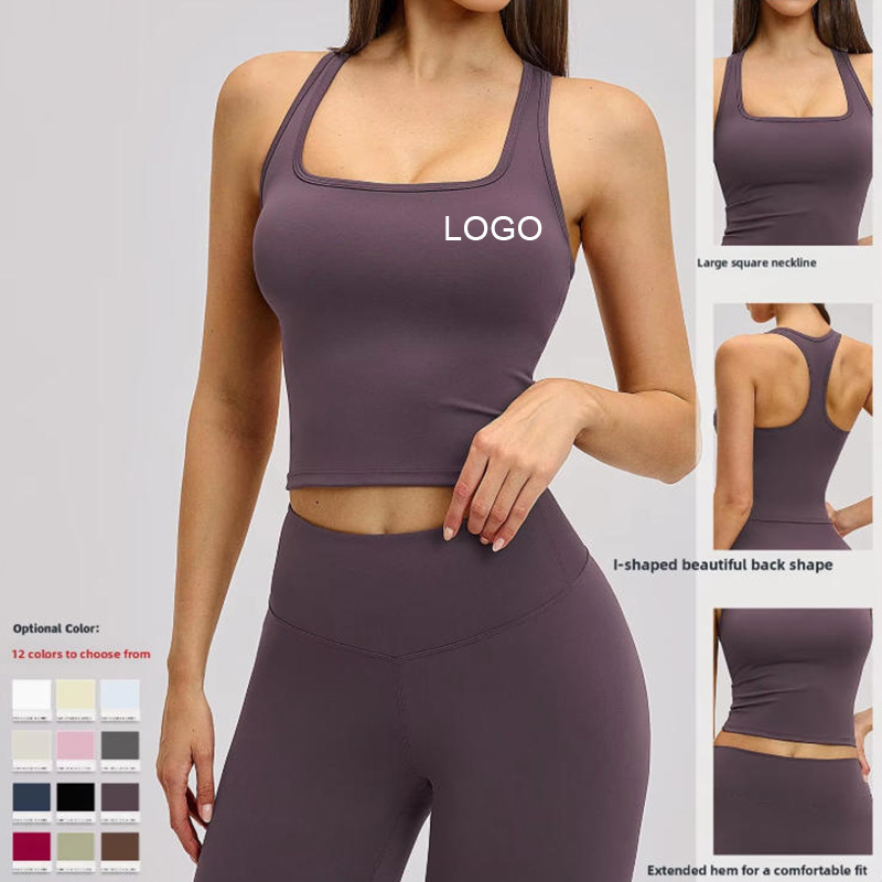 Brushed Spandex/Nylon Lightweight Tank Top Sports Vest Women Tight Quick-drying Casual Running Fitness Yoga Wear Fashion Front
