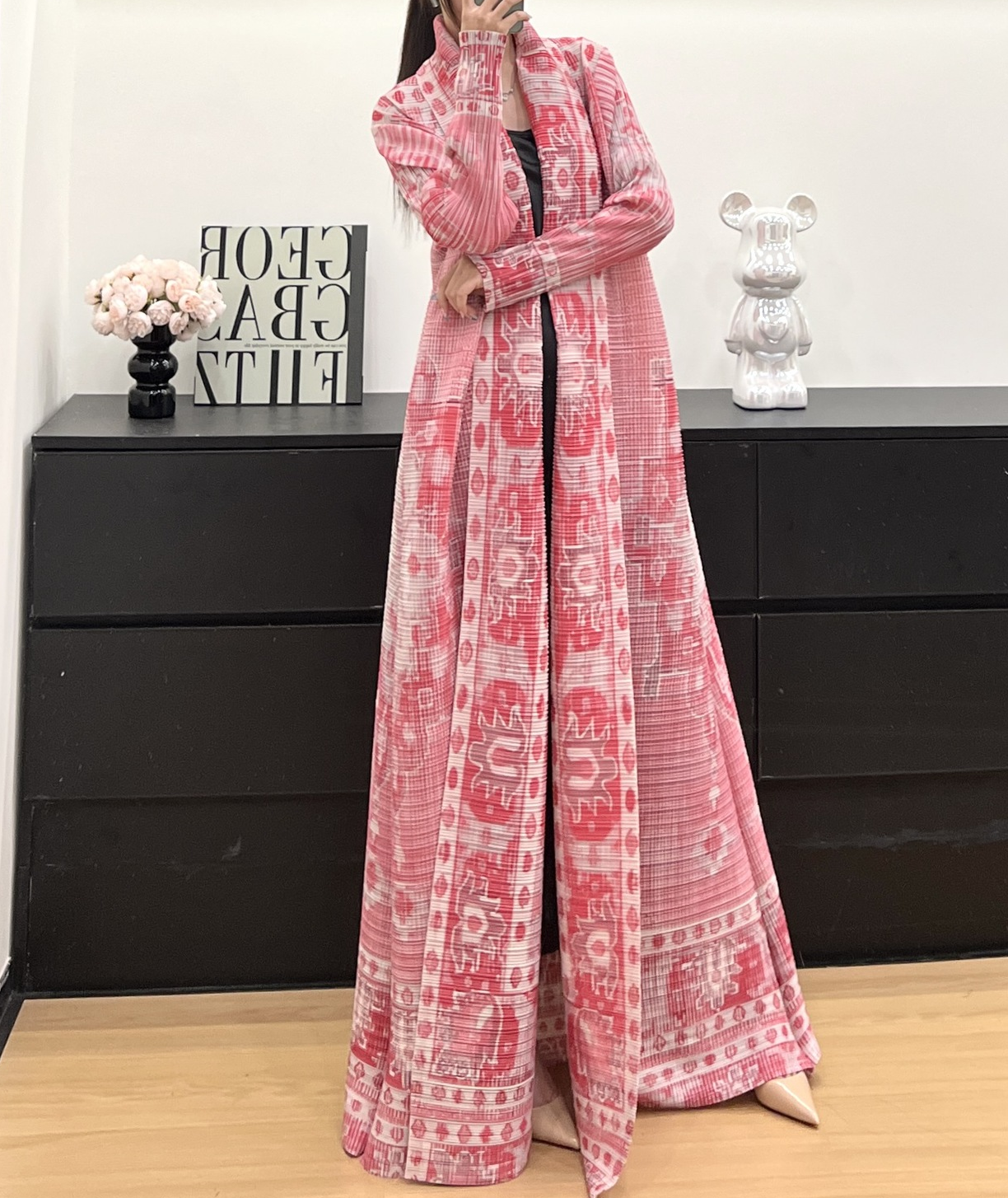 Pleats Miyake Open Pink Abaya 2025 Fashion Printing Modest Musulmane Dubai Women's Cardigan Jacket Style Dress Classy Long Robe