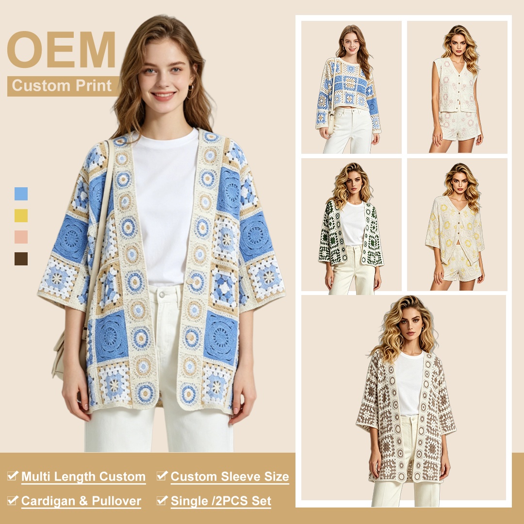 Crochet Beach Cover up Cardigan for Women Summer Beach Outfit with Acrylic Fabric &amp; Custom All-over Printing