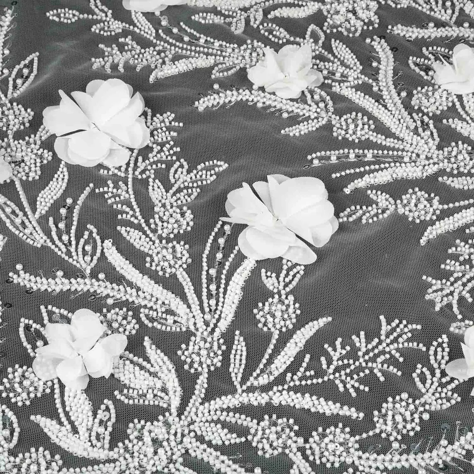 Top Quality 3D Embroidered Lace Fabric with Sequins for Evening Wear