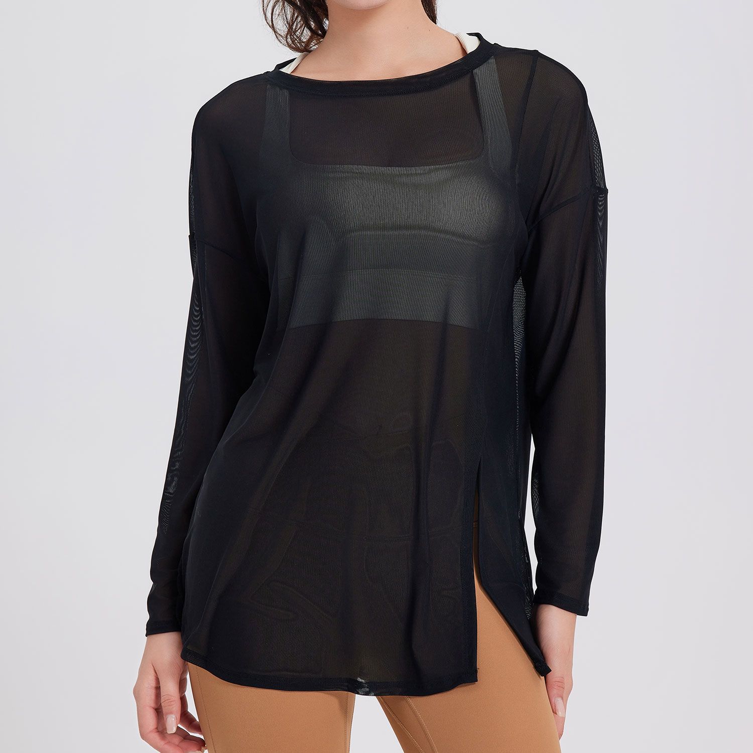 Women's Lightweight Beach Wear Cover up Tee Tops Quick Dry Long Sleeve Crew Neck Sexy T Shirts Summer See Through Active Wear
