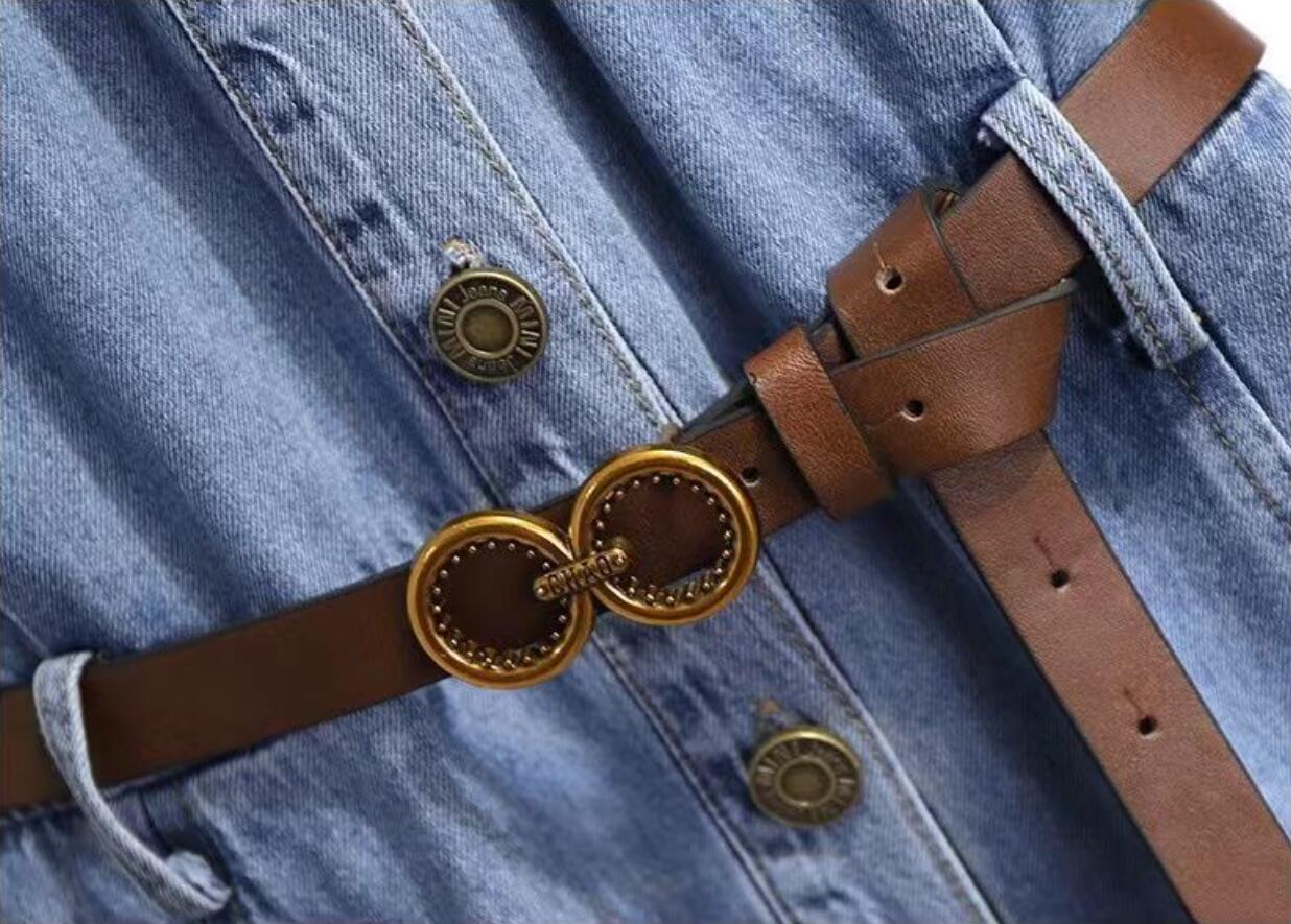 Mid Length Denim Dress Women's Summer Waist Collection Casual Dress with Belt