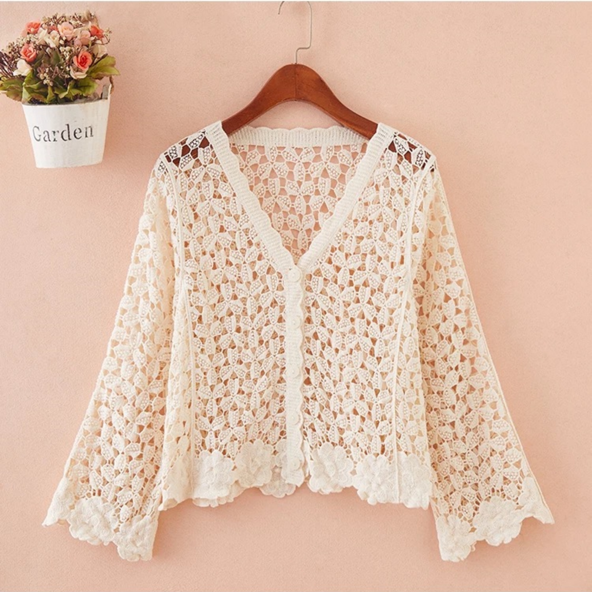Boho Embroidered Crochet Knit Vintage Cardigan Hollow Long Sleeve Beach Cover-Up Lace Open Front Shrug Summer Casual Sun
