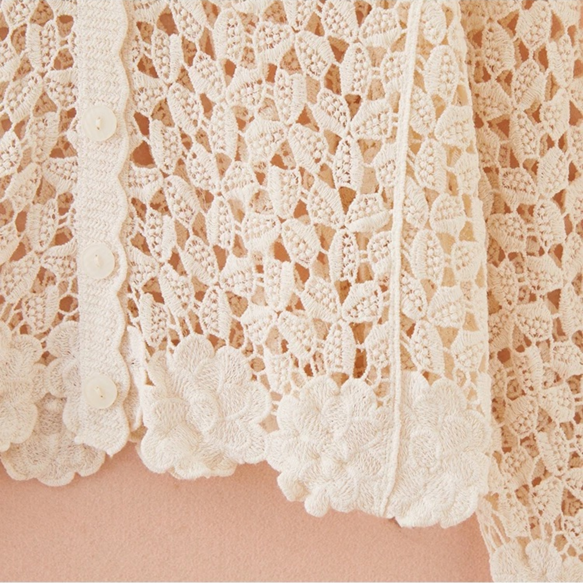 Boho Embroidered Crochet Knit Vintage Cardigan Hollow Long Sleeve Beach Cover-Up Lace Open Front Shrug Summer Casual Sun