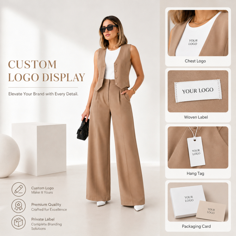 Elegant Women's 2 Piece Vest Suit Set Professional Waistcoat and Wide Leg Pants Set Office Lady Outfits