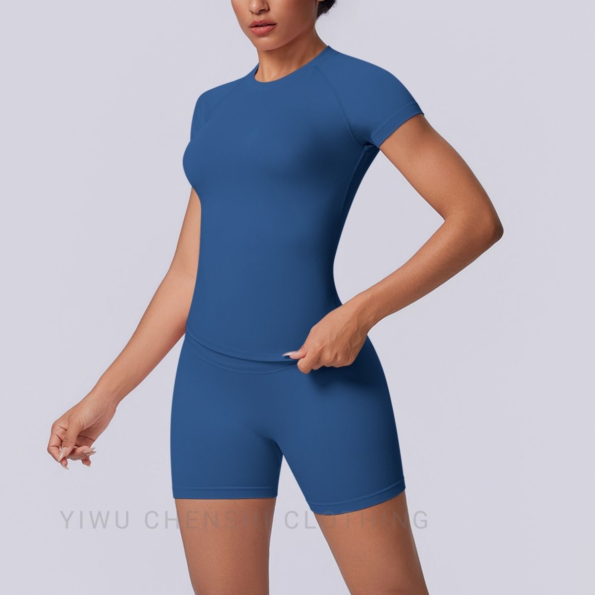 Women Tight-Fit Short Sleeve Fitness Outfit, Breathable Running and Cycling Sportswear, Slimming Workout Clothing Activewear Set
