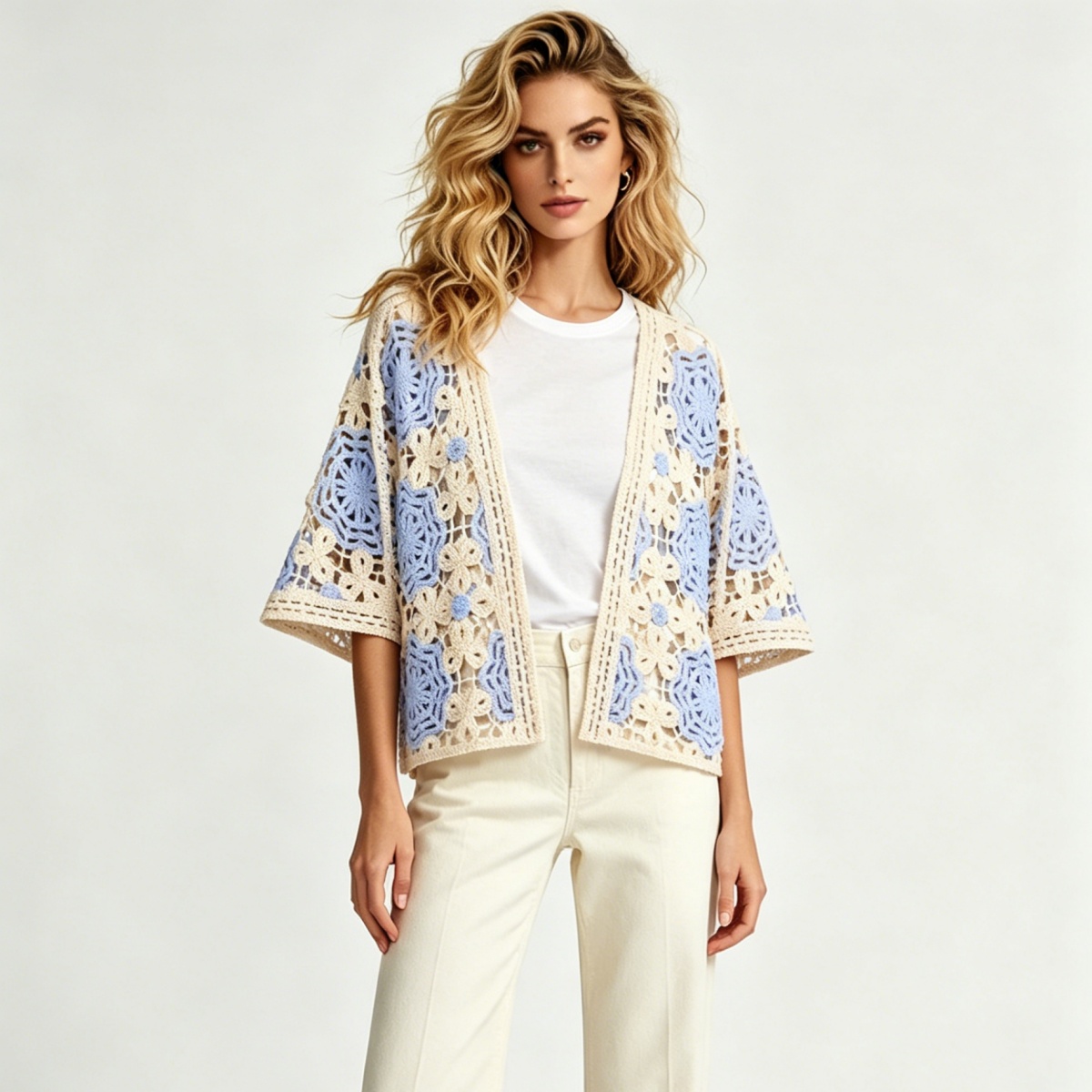 Crochet Cardigan Women Boho Streetwear Custom Knit Outwear Wholesale Manufacturer