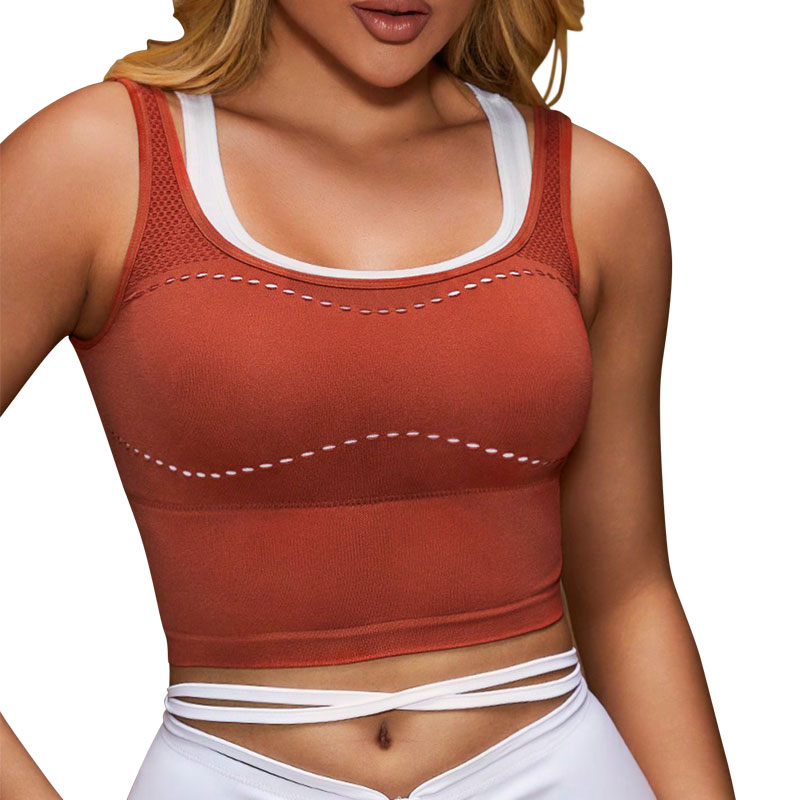 Seamless Women's Yoga Sports Bra Comfortable Layered-Look Design Activewear Running Sports Top