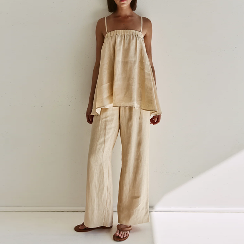 New Arrivals Women's Loose Fit Sleeveless Knitting Top And Pants Casual Eco-Friendly Cotton Linen Two-Piece Shorts Set