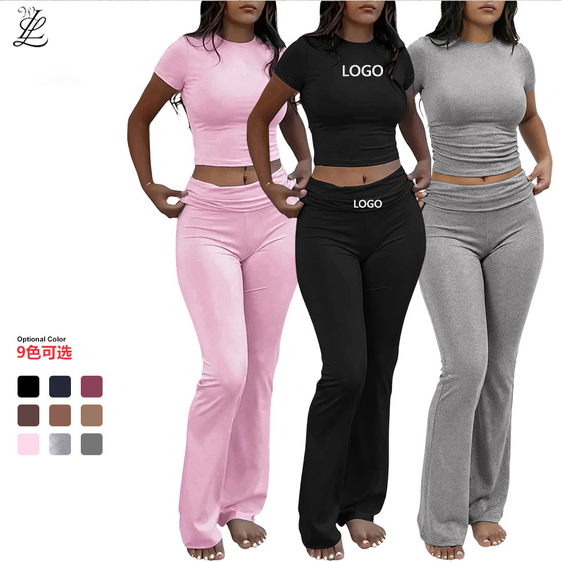 2025 Custom Embroider logo Women T-shirts Set Summer Shirts Loungewear Women 2 Piece Casual Tracksuits Set Clothing Lounge Set