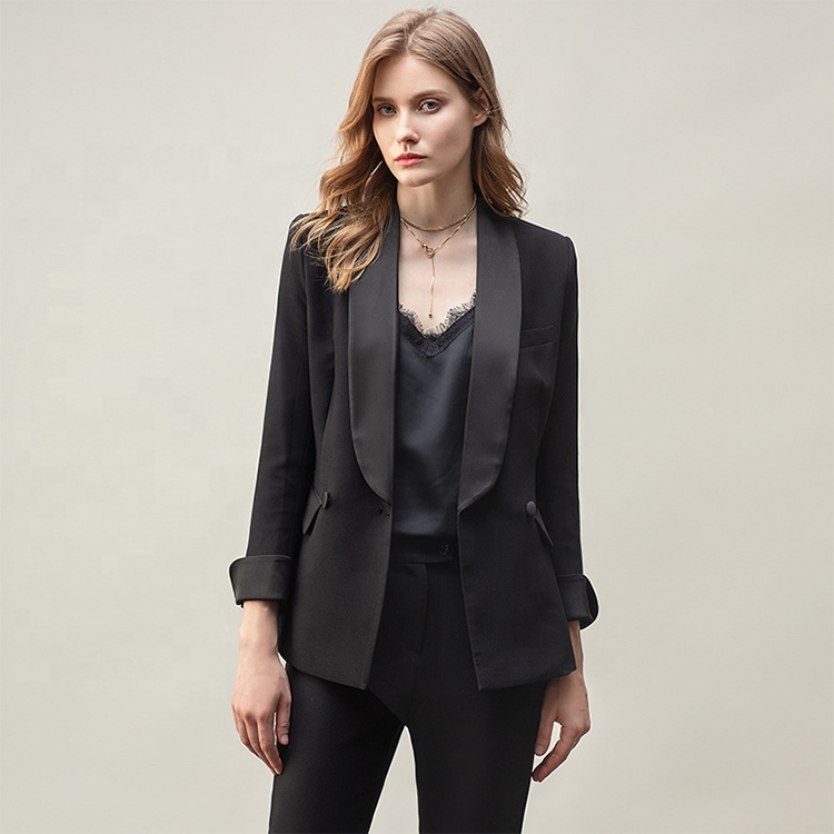 Factory Polyester Regular Solid Elegant Two Piece High Society Women Business Suits Tuxedo