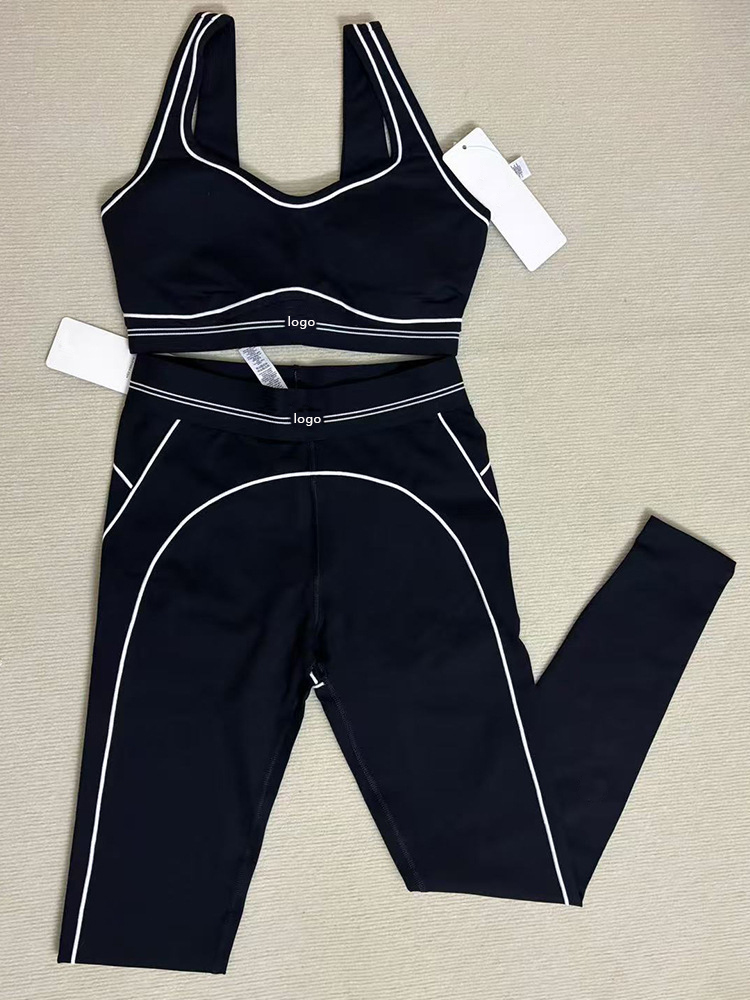Factory Direct Sell Fashion Yoga Pilates Stretch Seamless Ribbed High-quality Leggings Yoga 2 Piece Set for Women