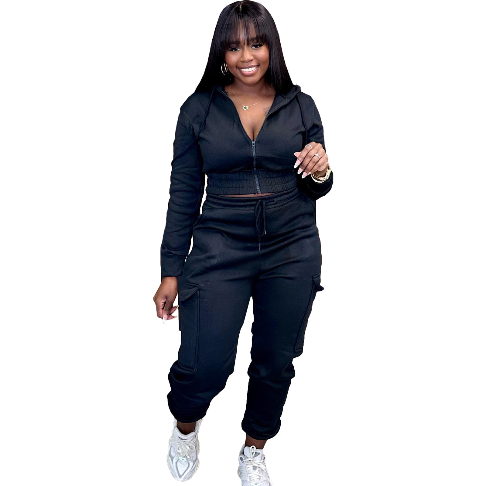 Clothing Women Casual Solid Outfits Custom Long Sleeve Two Piece Sets ClubOutfit Tassel Tech Fleece Tracksuits Women'S Set