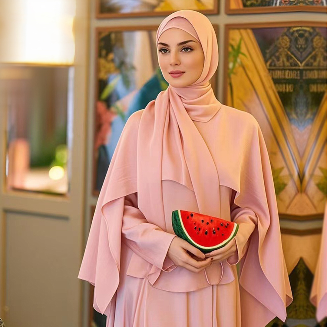 New Fashion Women's Muslim Long Sleeve Dress Islamic Abaya Modest Dresses Skin-friendly Soft Polyester Crepe Plain Dubai