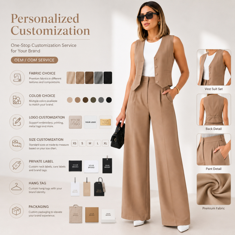 Elegant Women's 2 Piece Vest Suit Set Professional Waistcoat and Wide Leg Pants Set Office Lady Outfits