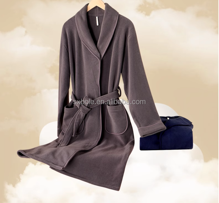 Solid Color Thermal Casual Polar Fleece Women Bathrobe Sleep Wear Spring Autumn Winter