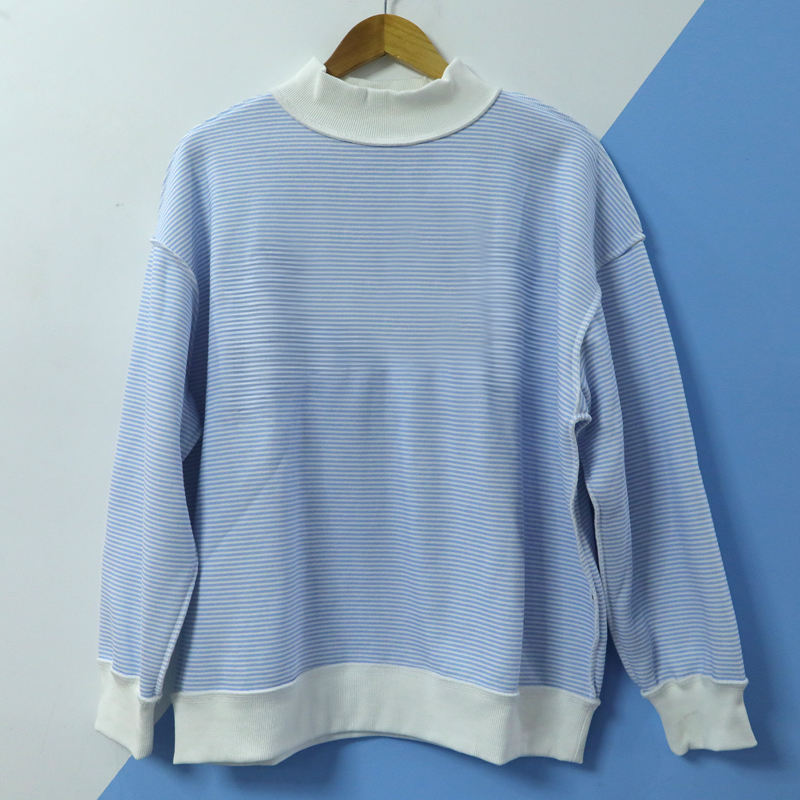 Custom logo Wholesale Women's Mock Neck Striped Long Sleeves Sweatshirts Pullover Shorts Two Piece Set Manufacturer