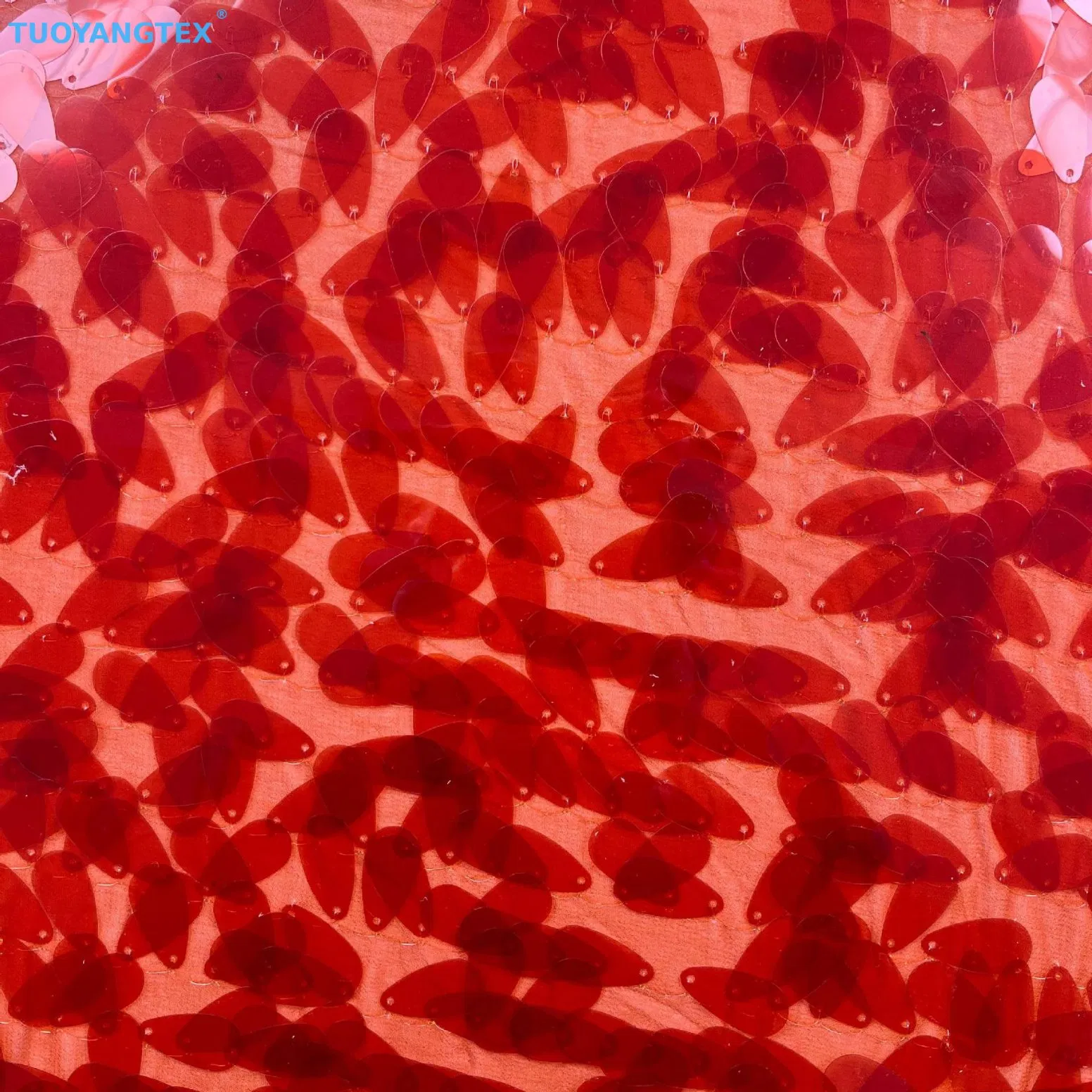 Red Chiffon Sequin Embroidery Fabric for Evening Dress, Party Wear and Fashion Garments