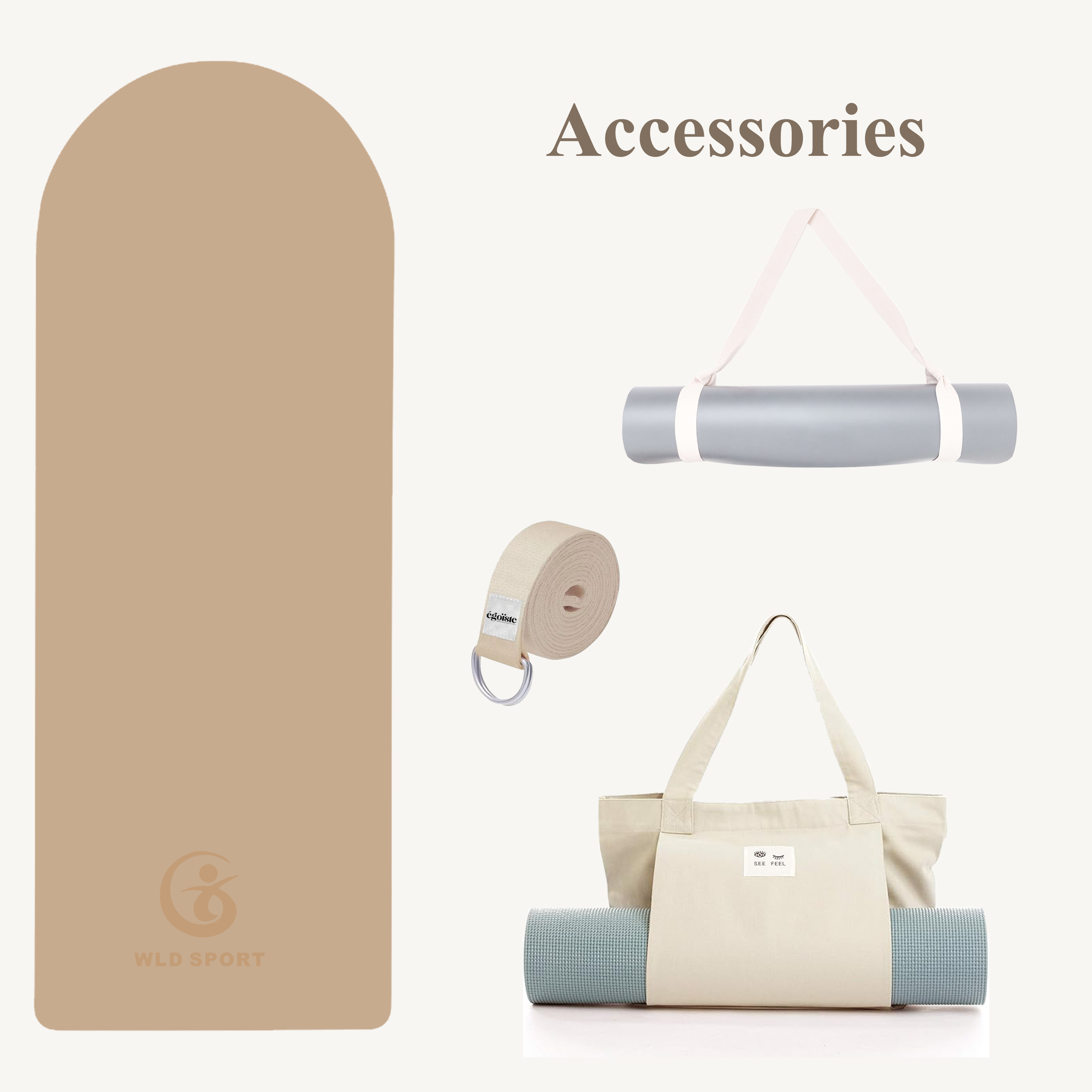 Personalised Eco Friendly Non-Slip Custom Logo Oval Arch Shape PU Natural Rubber Cream Beige Private Label Yoga Mat Set