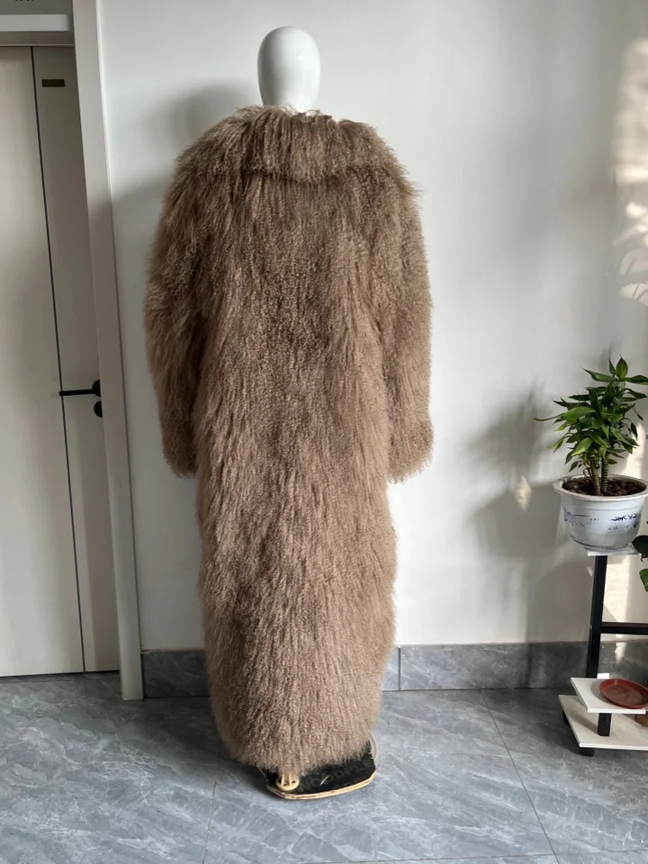 BEIZIRU Women's Slim Real Fur Office Lady Jacket Winter Autumn Fashion Mongolia Sheep Coat Warm Stylish Outerwear