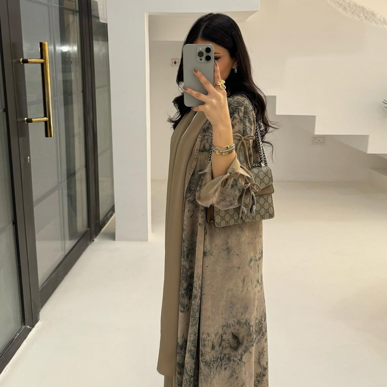 High Quality Elegant Modest Fashion Women's Muslim Polyester Chiffon Print Two-piece Summer Casual Set with Hood