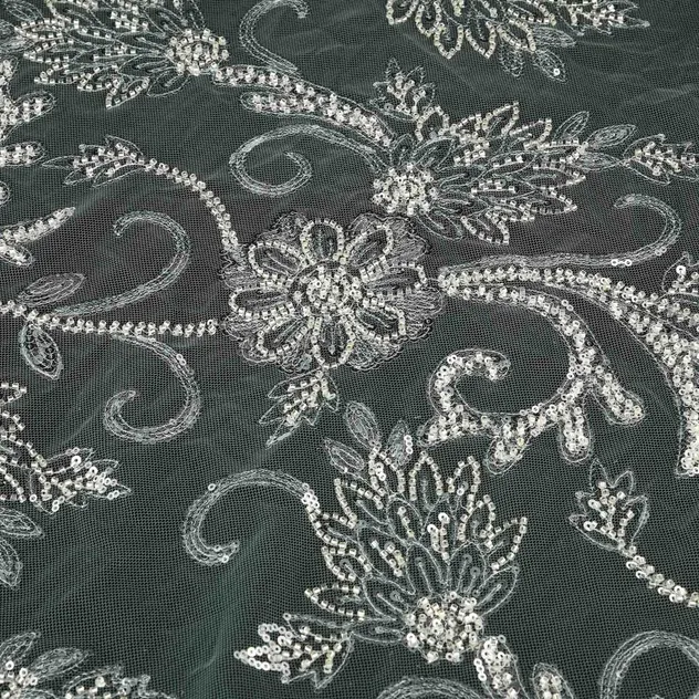 Top Quality 3D Embroidered Lace Fabric with Sequins for Evening Wear