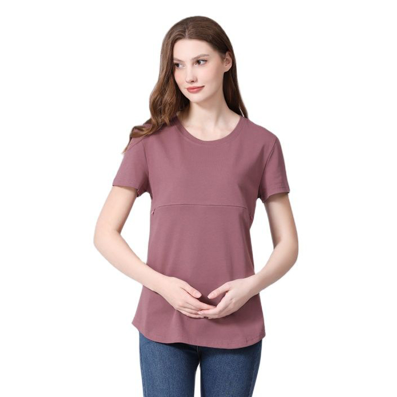 Wholesale Plus Size Summer Maternity T Shirt Breastfeeding Clothes Nursing Tees Horizontal Zipper Lactation Top Cotton S to 5XL