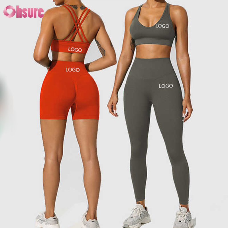 Premium Women's Gym Fitness Sets Seamless Yoga Sports Workout Wear with Solid Pattern Women's Activewear