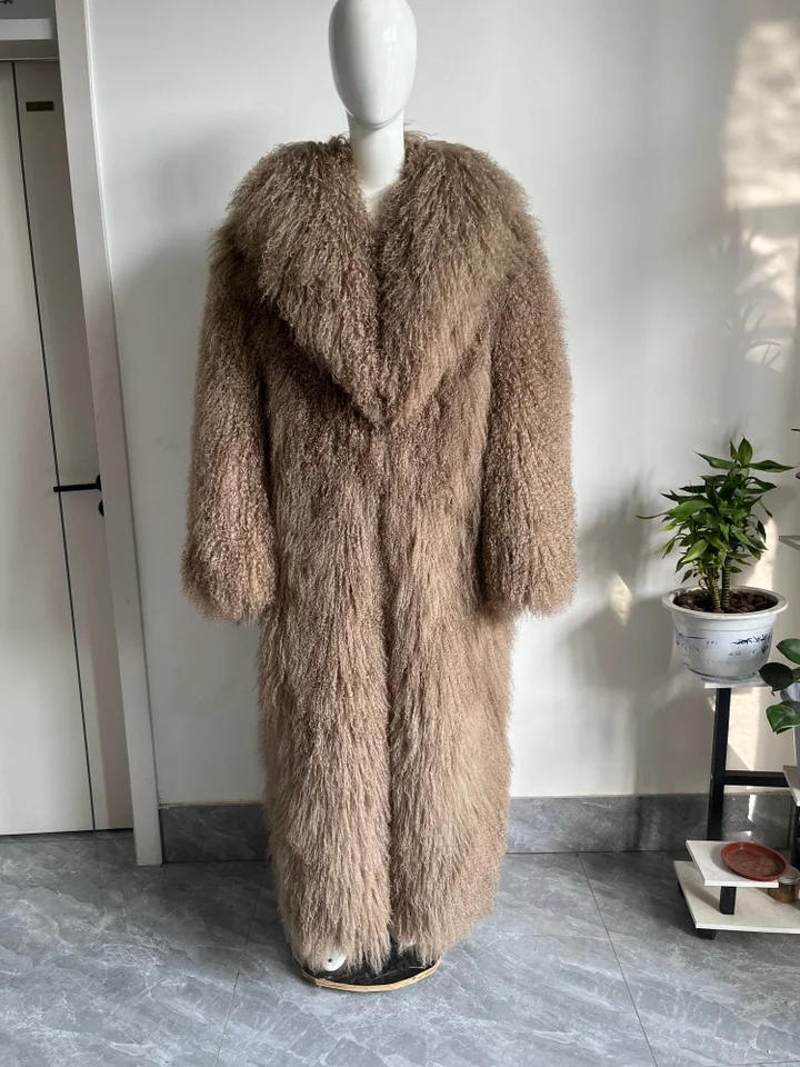 BEIZIRU Women's Slim Real Fur Office Lady Jacket Winter Autumn Fashion Mongolia Sheep Coat Warm Stylish Outerwear